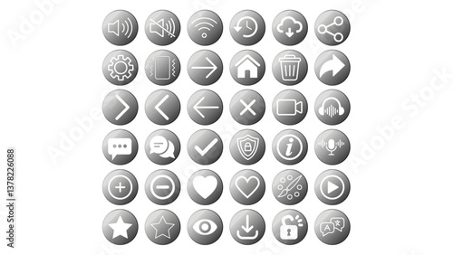 Metallic UI Icon Set – 36 Premium Vector SVG Icons