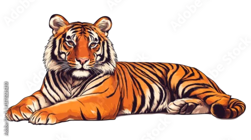 Fototapeta samoprzylepna Relaxed orange tiger laying, illustration, detailed, cut out transparent