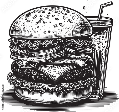 hamburger and soda hand drawn vector illustration