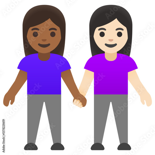 Women Holding Hands: Dark Skin Tone, Light Skin Tone
