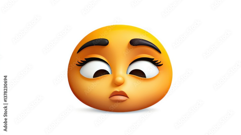 Fototapeta premium Emotional Expression, Emoji Face, Digital Art, Graphic Design, Online Environment, Close-up View, Symbolizing Mixed Feelings