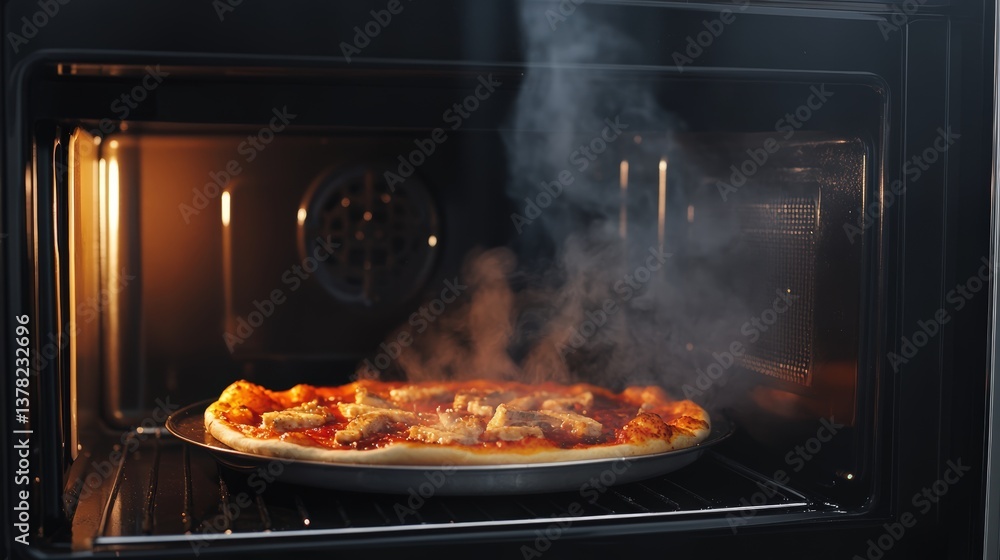A mouthwatering pizza bakes in a hot oven, capturing the moment of culinary perfection and the tempting allure of freshly baked goodness. A mouthwatering pizza bakes in a hot oven, capturing the moment of culinary perfection and the tempting allure of freshly baked goodness.