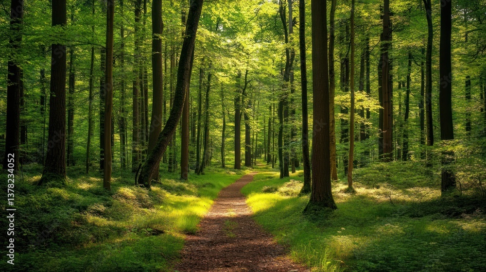 Obraz premium Wallpaper of forest woodland nature trail.