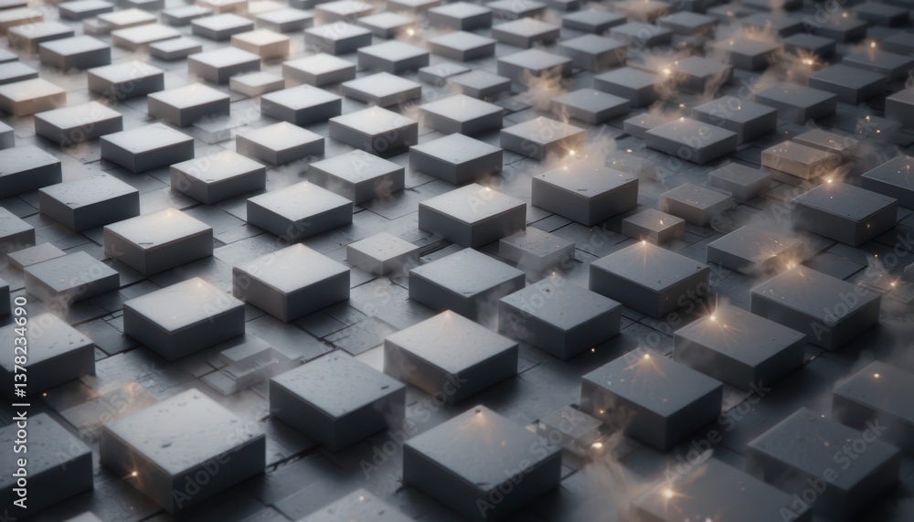 Fototapeta premium Dynamic digital blocks interacting in a futuristic environment abstract content high-tech perspective virtual reality concept