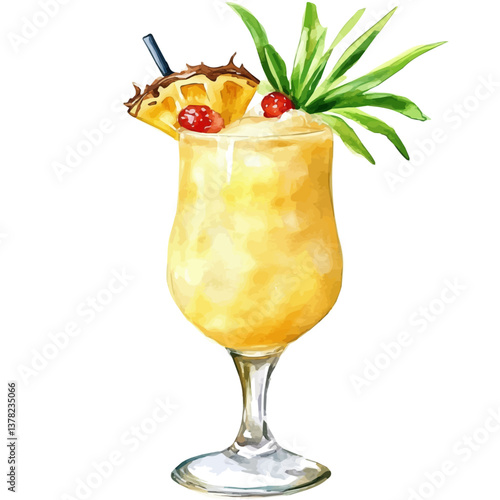 A watercolor vector painting of Frozen Pina Colada, isolated on a white background.

