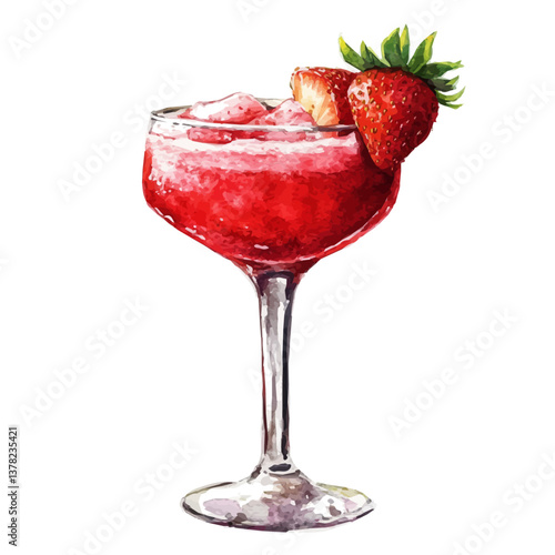 A watercolor vector painting of Frozen Strawberry Daiquiri, isolated on a white background.

