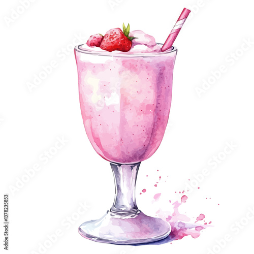 A watercolor vector painting of Frozen Yogurt Smoothie, isolated on a white background.

