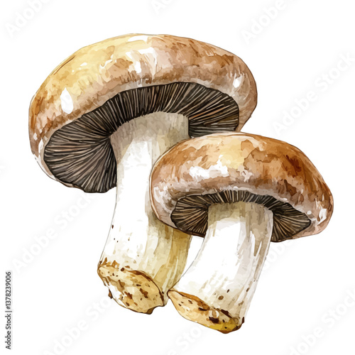 A watercolor vector painting of Funghi Porcini Risotto, isolated on a white background.

