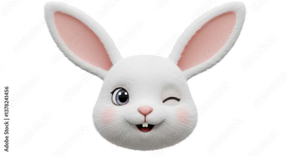 Fototapeta premium Isolated Winking Bunny Head with Fluffy Fur