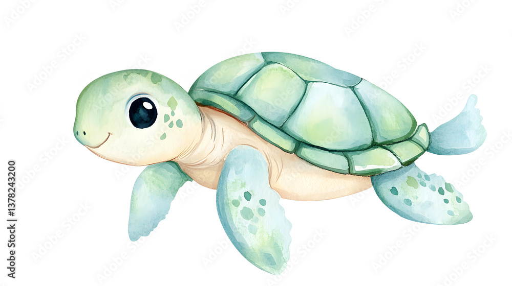 Fototapeta premium Charming Watercolor Turtle with a Friendly Expression