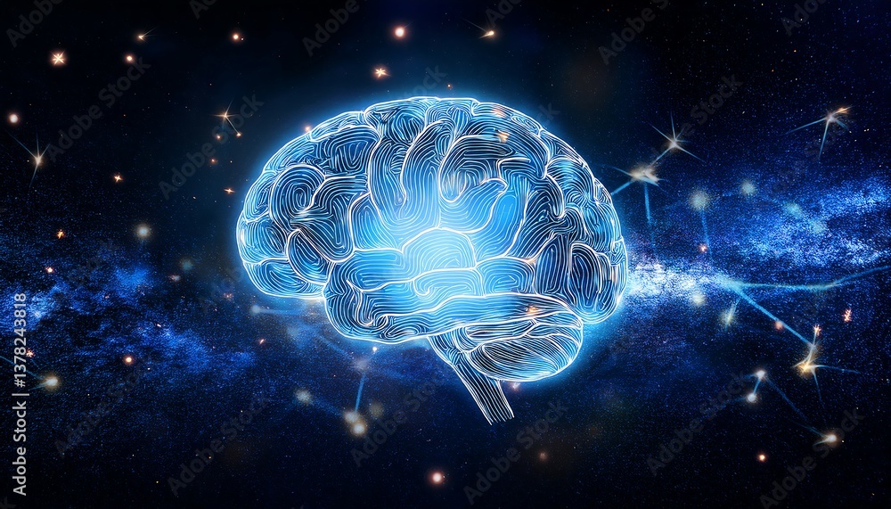 Celestial Brain with Glowing Synapses Drifting Through the Void Celestial Brain with Glowing Synapses Drifting Through the Void