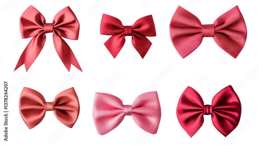 Set of varied satin ribbon bows on black background, cut out transparent Set of varied satin ribbon bows on black background, cut out transparent
