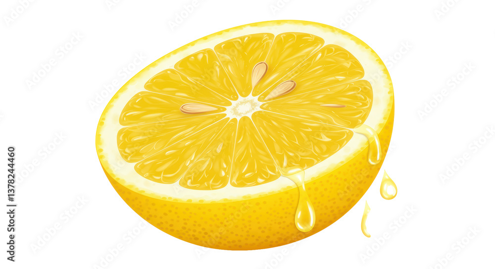 Isolated Fresh Lemon Slice with Juice Droplets Isolated Fresh Lemon Slice with Juice Droplets