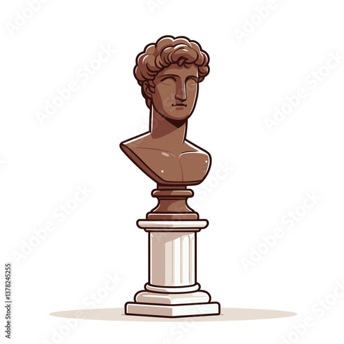Vector classical sculpture bust of Greek man on marble column. Perfect for art history content, museum exhibitions and educational materials about ancient culture.
