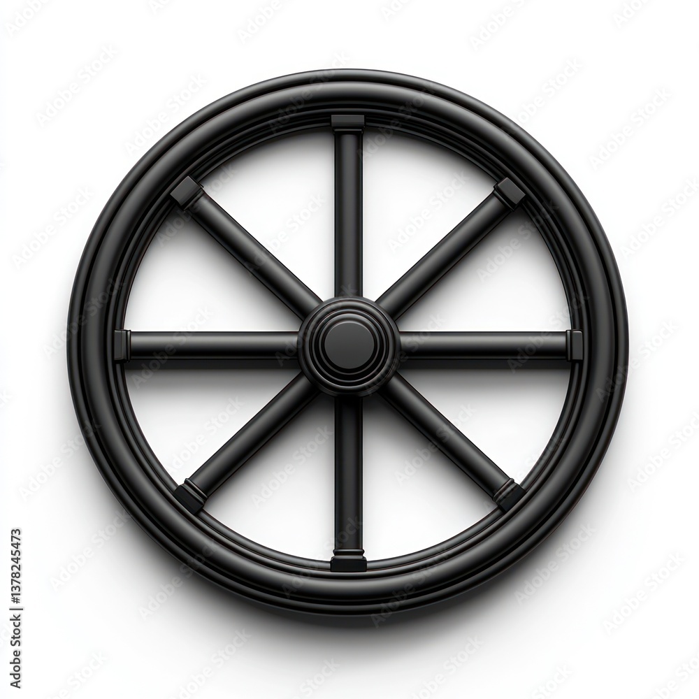Naklejka premium Black Circular Wheel Design with Eight Spokes and Smooth Surface for Artistic and Creative Projects