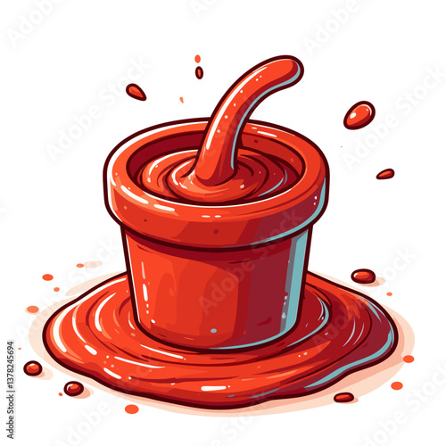 Vector illustration of red pottery clay with hand mixing in bowl. Perfect for crafting tutorials or ceramic workshop promotion.