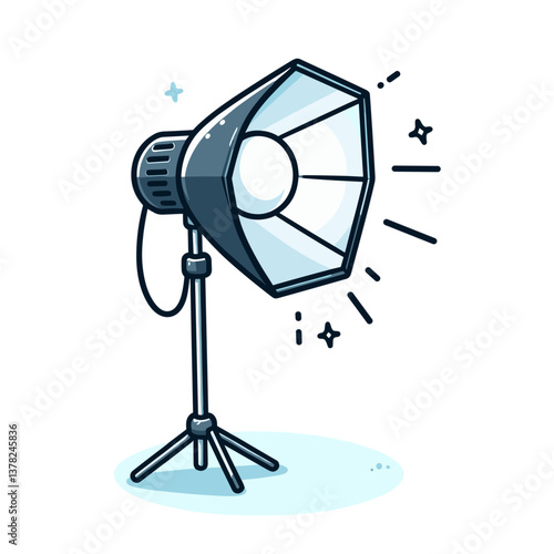 Vector illustration of professional studio light with softbox on tripod stand. Perfect for photography studio branding or equipment catalogs.