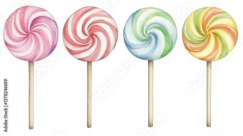 Wallpaper Mural Four colorful los on a stick perfectly displayed as festive sweets in a creative and whimsical watercolor style Torontodigital.ca