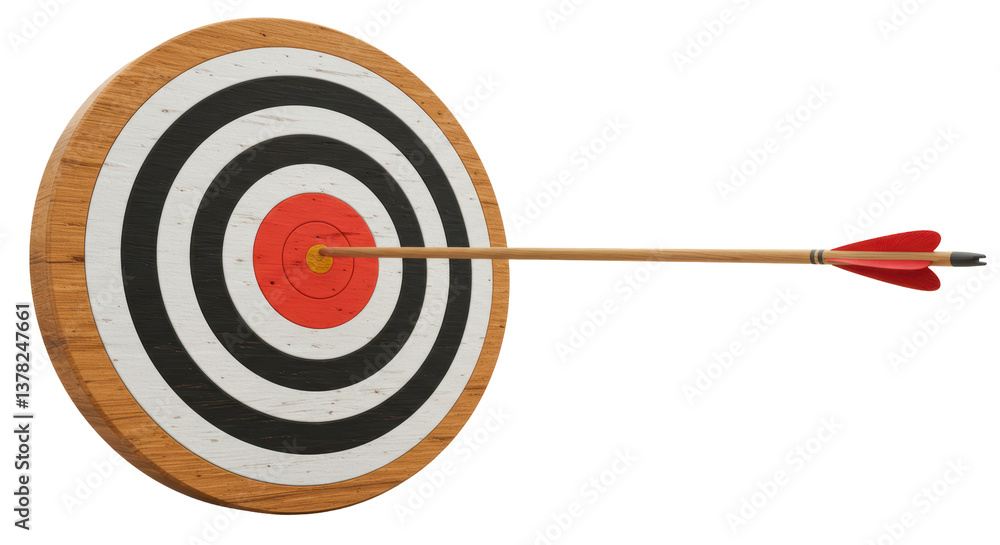 Isolated Arrow Hitting Bullseye Target for Success Isolated Arrow Hitting Bullseye Target for Success
