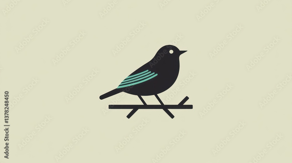 Stylized bird perched on branch minimalist design vector illustration Stylized bird perched on branch minimalist design vector illustration