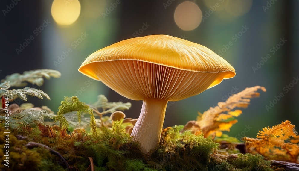 a vibrant yellow mushroom stands tall showcasing its intricate gills and natural habitat with earthy tones a vibrant yellow mushroom stands tall showcasing its intricate gills and natural habitat with earthy tones