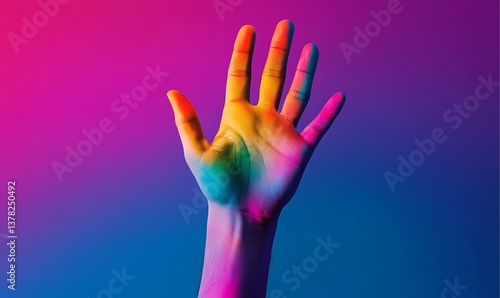  Vivid gradient background with colorful hand promoting rare disease day awareness and healthcare advocacy for global community engagement.