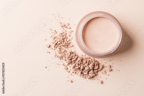 Obraz na płótnie Beige setting powder in open jar with soft natural crumbs on clean surface w salonie