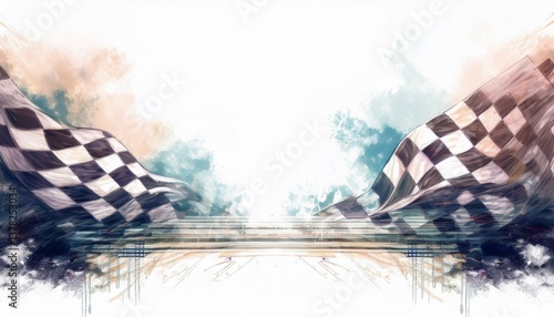 creative border frame of abstract racing flag on red background with copy space , racing winner concept graphic resource