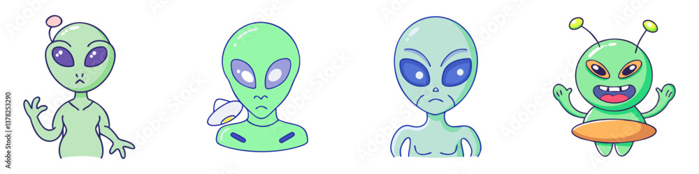 Obraz premium Collection of Four Cute Cartoon Alien Characters with Different Expressions and Features