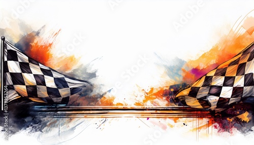 creative border frame of abstract racing flag on red background with copy space , racing winner concept graphic resource