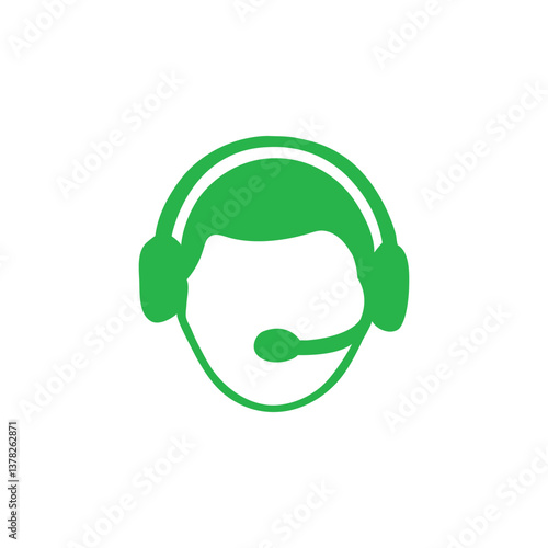 Green headphones on white background with music and audio icons