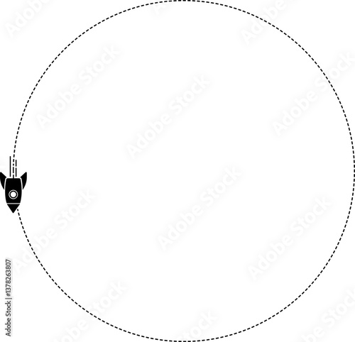 A rocket icon with a dashed line trail forming a circle.