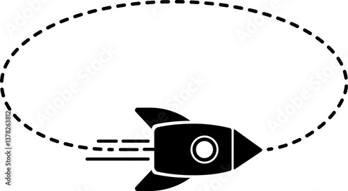 A rocket icon with a dashed line trail forming an oval circular shape.