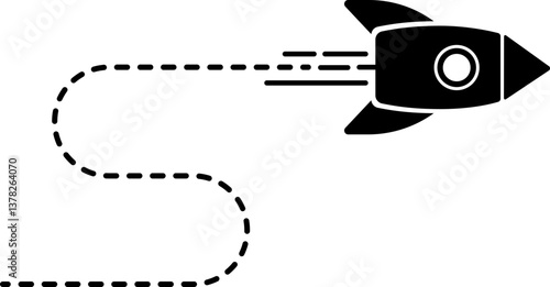 A rocket icon with a dashed line trail forming an S-shaped curve.