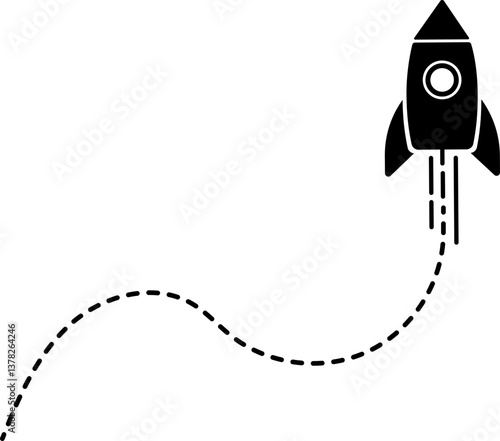 Icon of a rocket with a wavy dashed line trail illustrating its launch trajectory.