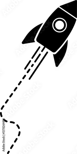 Icon of a rocket with a dashed line trail outlining its launch path.