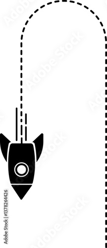 Icon of a rocket with a dashed line trail indicating a return path.