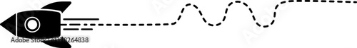 Icon of a rocket with a dashed line trail featuring both curved and straight segments illustrating its launch path.