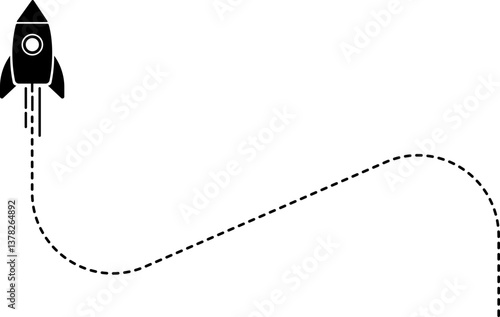 Icon of a rocket with a dashed line trail featuring curved and diagonal segments.