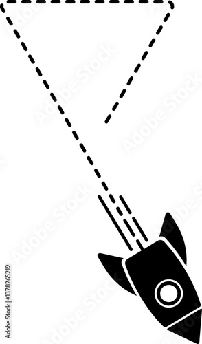 Rocket icon with a dashed line trail forming a geometric triangle point shape.
