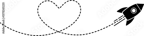 Rocket icon with a dashed line trail forming a heart shape with a loop.
