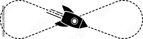 Rocket icon with a dashed line trail forming an infinite loop symbol.