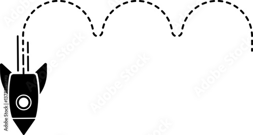Rocket icon with a dashed line trail forming a jouncing path.
