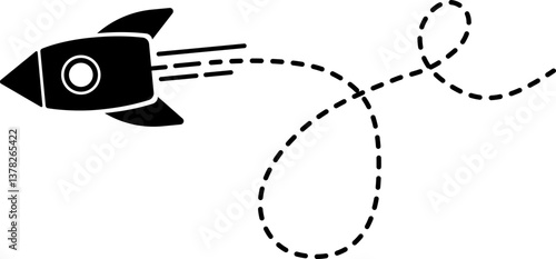 Rocket icon with a dashed line trail forming one big loop and one small loop.