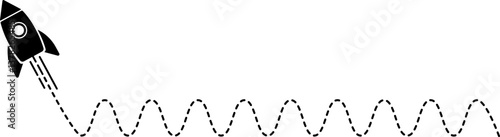 Rocket icon with a dashed line trail forming an outline wave.