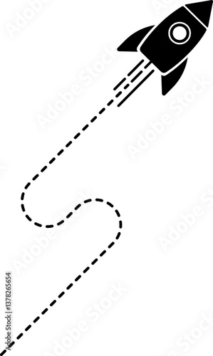 Rocket icon with a dashed line trail forming an S-shape curve.