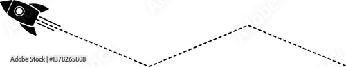 Rocket icon with a dashed line trail forming a straight corner zigzag.