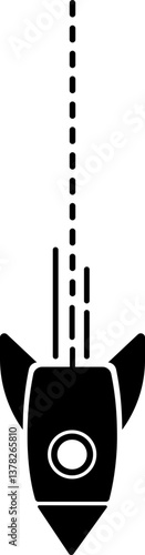 Rocket icon with a dashed line trail forming a straight path.