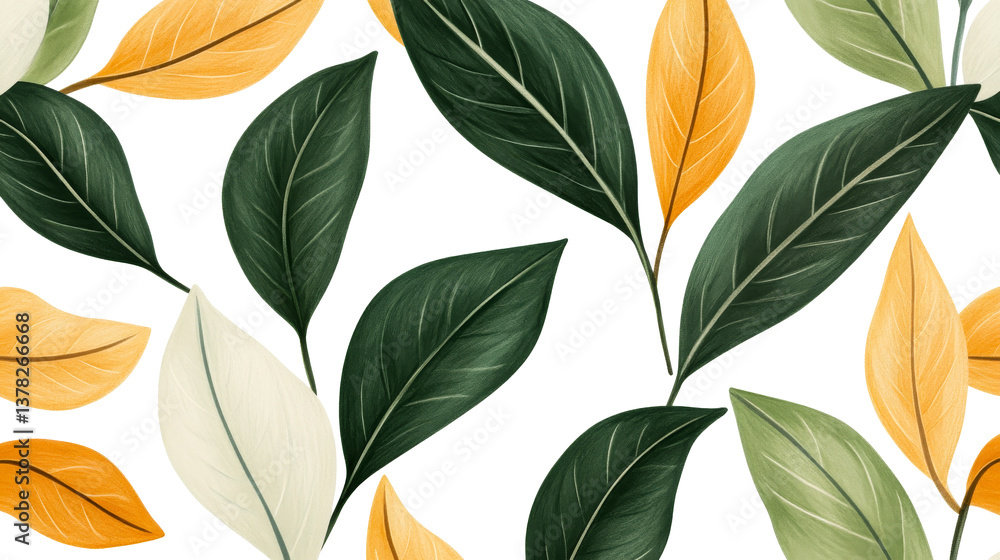 Obraz premium Artistic plant foliage illustration of colorful leaves, cut out transparent