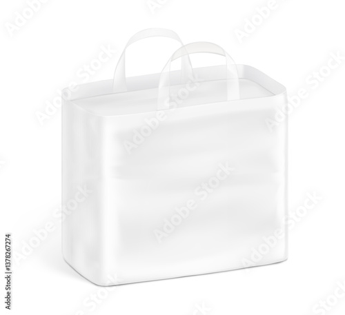 Stand bag with handle mockup. Vector illustration isolated on white background. Ready for your design. Suite for the presentation of diaper, wet wipes, foods, household, etc. EPS10.